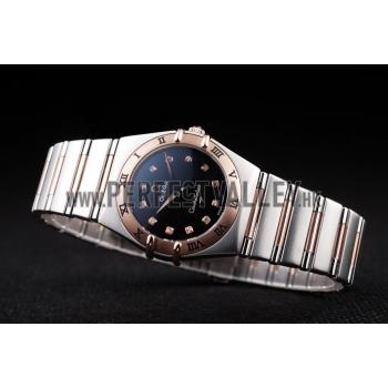 Omega Swiss Constellation Jewelry Rose Gold Case Black Dial  98114