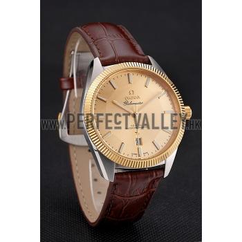 Omega Globemaster Gold Dial And Bezel Stainless Steel Case Brown Leather Strap