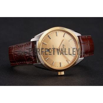 Omega Globemaster Gold Dial And Bezel Stainless Steel Case Brown Leather Strap