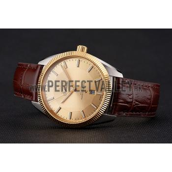 Omega Globemaster Gold Dial And Bezel Stainless Steel Case Brown Leather Strap