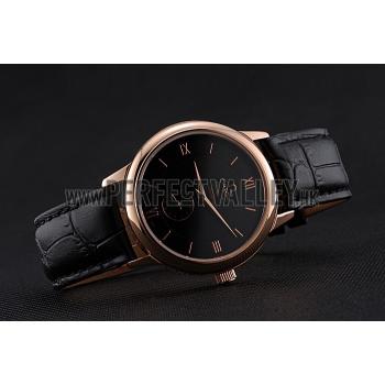 Replica Omega DeVille Prestige Small Seconds Black Dial Gold Case Black Leather Bracelet  622602