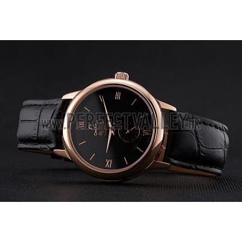 Replica Omega DeVille Prestige Small Seconds Black Dial Gold Case Black Leather Bracelet  622602