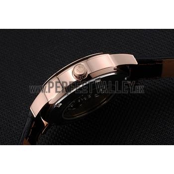 Replica Omega DeVille Prestige Small Seconds Black Dial Gold Case Black Leather Bracelet  622602