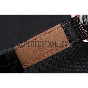 Replica Omega DeVille Prestige Small Seconds Black Dial Gold Case Black Leather Bracelet  622602