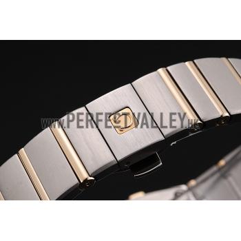 Swiss Lady Omega Constellation Crystal Encrusted Bezel Golden Dial 80293