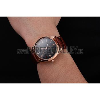 Cheap Omega Tresor Master Co-Axial Black Dial Rose Gold Case Brown Leather Strap