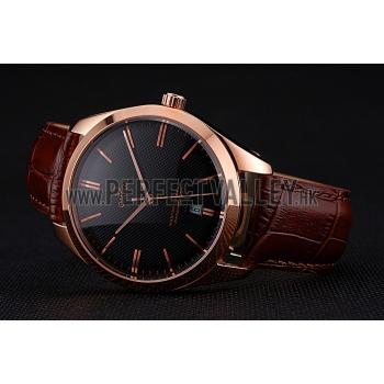 Cheap Omega Tresor Master Co-Axial Black Dial Rose Gold Case Brown Leather Strap