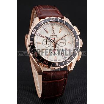 Omega Seamaster Aqua Terra Chrono GMT Ivory Dial Brown Leather Bracelet  622534 Replica