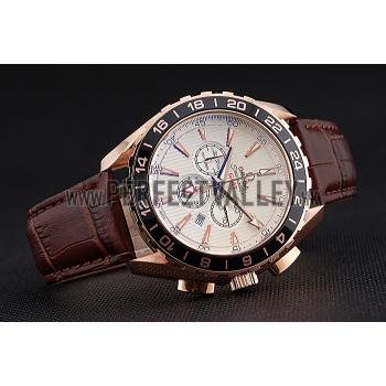 Omega Seamaster Aqua Terra Chrono GMT Ivory Dial Brown Leather Bracelet  622534 Replica