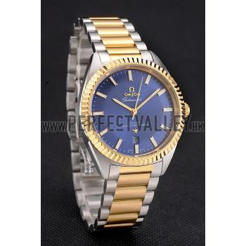 Omega  Globemaster Blue Dial Stainless Steel Case Gold Bezel Two Tone Bracelet