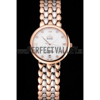 Omega De Ville Prestige White Dial With Diamonds Rose Gold Case Two Tone Bracelet