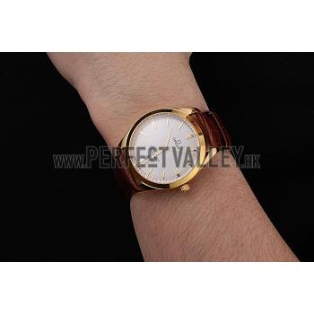 Omega Tresor Master Co-Axial White Dial Gold Case Brown Leather Strap Replica