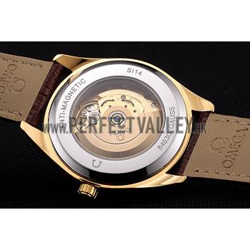 Omega Tresor Master Co-Axial White Dial Gold Case Brown Leather Strap Replica