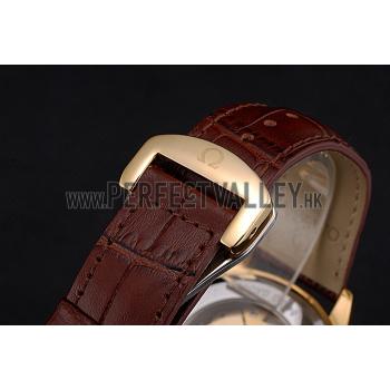 Omega Tresor Master Co-Axial White Dial Gold Case Brown Leather Strap Replica