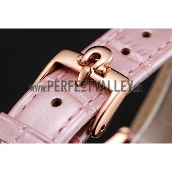 Omega De Ville Prestige Small Seconds White Dial Diamond Bezel Rose Gold Case Pink Leather Strap