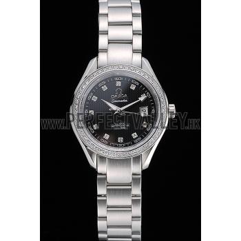 Omega Seamaster Aqua Terra Black Dial Diamond Case Stainless Steel Bracelet  622449 Replica