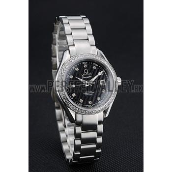 Omega Seamaster Aqua Terra Black Dial Diamond Case Stainless Steel Bracelet  622449 Replica