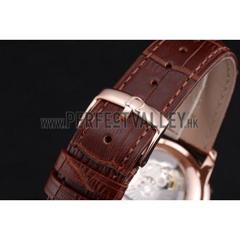 Omega De Ville Prestige Co-Axial White Dial Rose Gold Diamond Case Brown Leather Strap Roman Numeral Replica