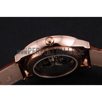 Omega De Ville Prestige Co-Axial White Dial Rose Gold Diamond Case Brown Leather Strap Roman Numeral Replica