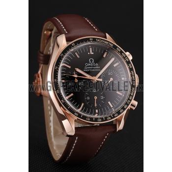 Cheap Swiss Omega Speedmaster Professional Black Dial Gold Case Brown Leather Bracelet 1453940