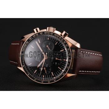 Cheap Swiss Omega Speedmaster Professional Black Dial Gold Case Brown Leather Bracelet 1453940