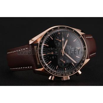 Cheap Swiss Omega Speedmaster Professional Black Dial Gold Case Brown Leather Bracelet 1453940