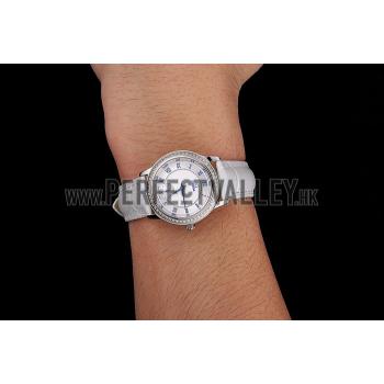 Replica Omega De Ville Prestige Small Seconds White Dial Diamond Bezel Stainless Steel Case White Leather Strap