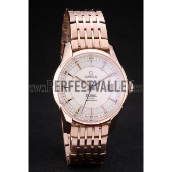 Omega Swiss DeVille Rose Gold Bezel White Dial 7603