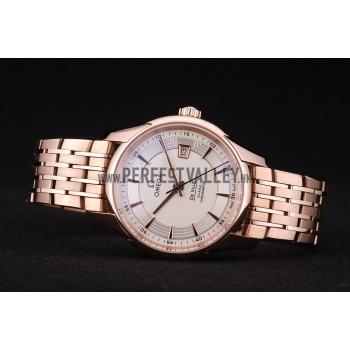 Omega Swiss DeVille Rose Gold Bezel White Dial 7603