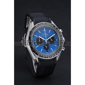 Replica Omega Speedmaster Black Rubber Strap Blue Dial  622043