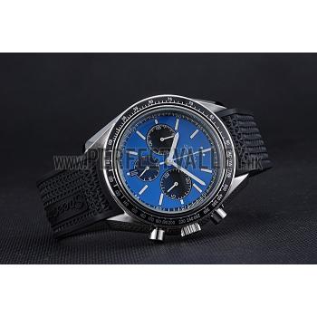 Replica Omega Speedmaster Black Rubber Strap Blue Dial  622043