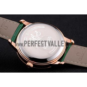 Omega DeVille Prestige Co-Axial Diamond Gold Case Mother-Of-Pearl Dial Green Leather Strap