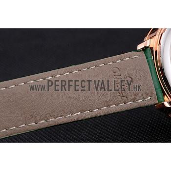 Omega DeVille Prestige Co-Axial Diamond Gold Case Mother-Of-Pearl Dial Green Leather Strap