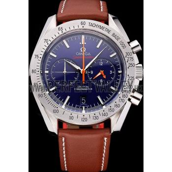 Omega Speedmaster Blue Dial Stainless Steel Case Brown Leather Strap  622807