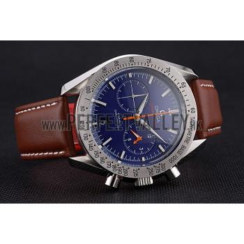 Omega Speedmaster Blue Dial Stainless Steel Case Brown Leather Strap  622807