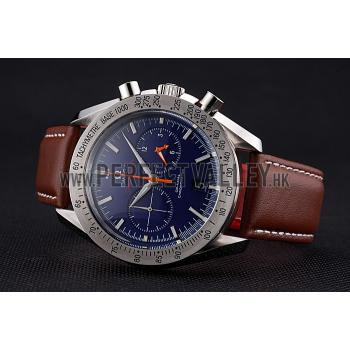 Omega Speedmaster Blue Dial Stainless Steel Case Brown Leather Strap  622807