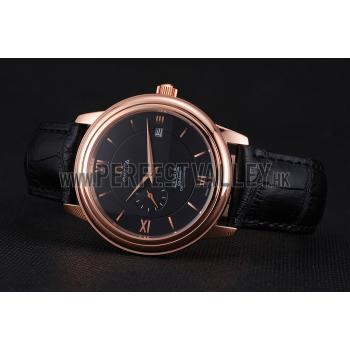 Replica Omega De Ville Prestige Co-Axial Black Dial Rose Gold Case Black Leather Strap Roman Numeral