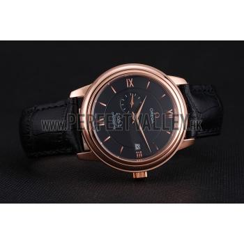 Replica Omega De Ville Prestige Co-Axial Black Dial Rose Gold Case Black Leather Strap Roman Numeral