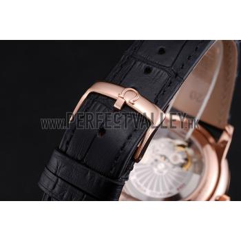 Replica Omega De Ville Prestige Co-Axial Black Dial Rose Gold Case Black Leather Strap Roman Numeral