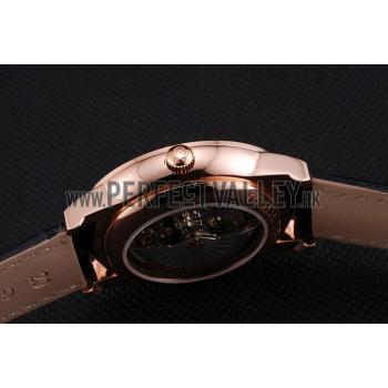 Replica Omega De Ville Prestige Co-Axial Black Dial Rose Gold Case Black Leather Strap Roman Numeral