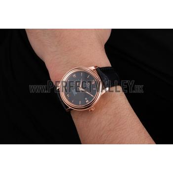 Replica Omega De Ville Prestige Co-Axial Black Dial Rose Gold Case Black Leather Strap Roman Numeral