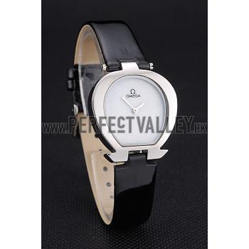 Omega Ladies Watch White Dial Stainless Steel Case Black Leather Strap  622818