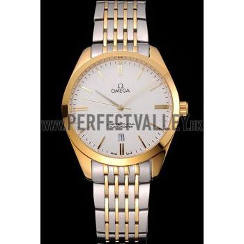 Omega Tresor Master Co-Axial White Dial Gold Case Two Tone Stainless Steel Bracelet