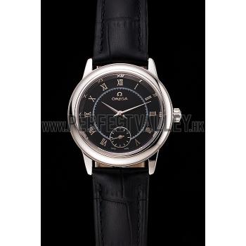 Omega De Ville Prestige Small Seconds Black Dial Stainless Steel Case Black Leather Strap