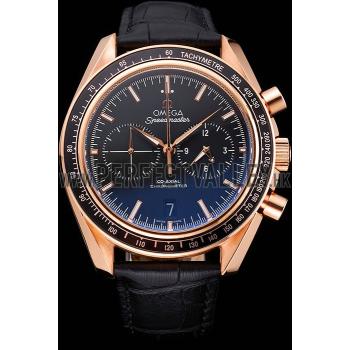 Omega Speedmaster Black Dial Gold Case Black Leather Strap  622809 Replica