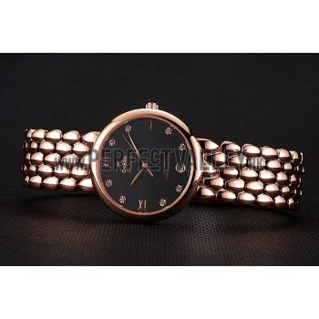 Omega De Ville Prestige Black Dial With Diamonds Rose Gold Case And Bracelet