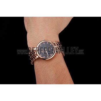 Omega De Ville Prestige Black Dial With Diamonds Rose Gold Case And Bracelet