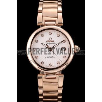 Omega DeVille Ladymatic Rose Gold Stainless Steel Strap White Dial