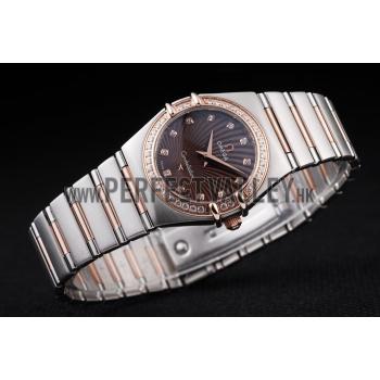 Replica Omega Swiss Constellation Jewelry Diamond Case Radial Emblem Brown Dial  98117