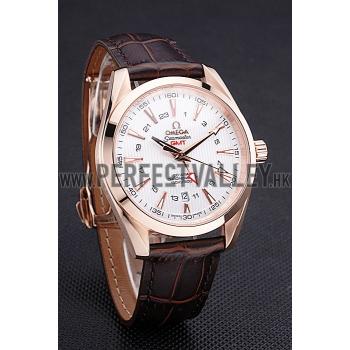 Omega Seamaster Planet Ocean GMT White Dial Rose Gold Case Brown Leather Band  622400